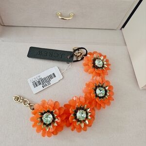 NWT J. Crew Preppy Orange Rhinestone Floral Statement Bracelet